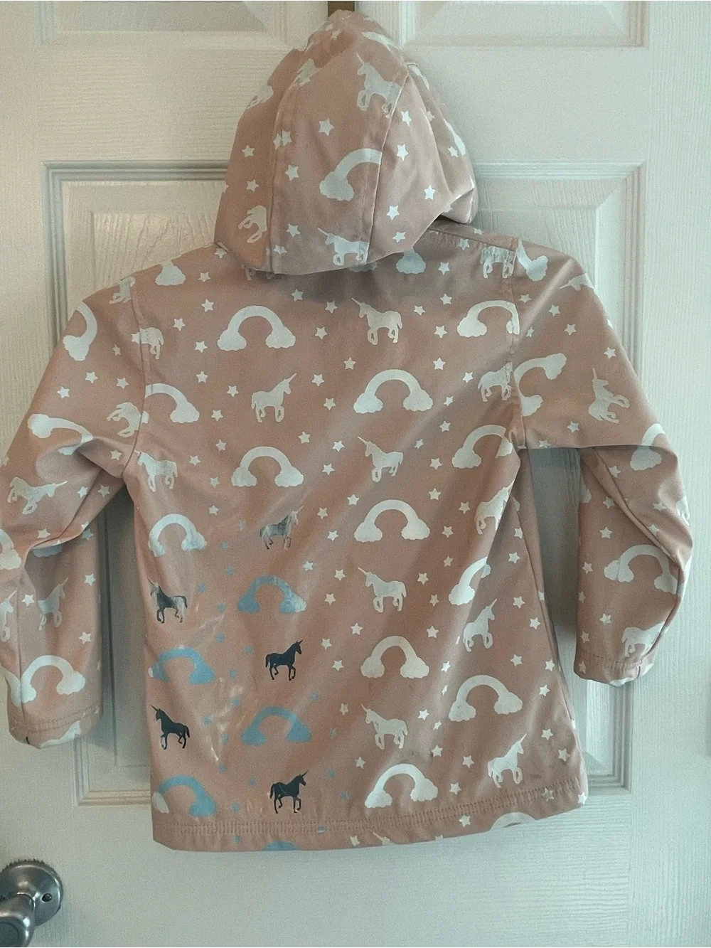 Girls' Hooded Unicorn & Rainbow Raincoat - Dusty Rose